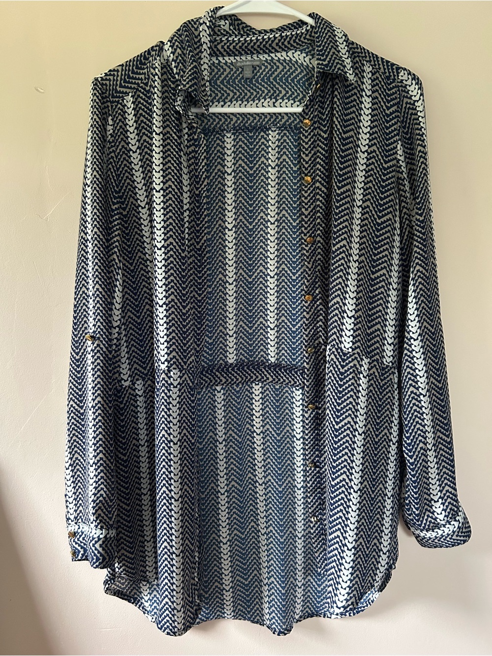 Women's Navy & White Chevron Button Top
